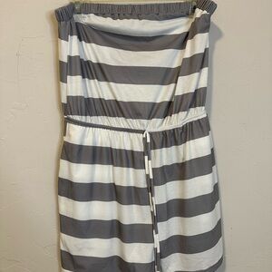 NWOT Gray and White Striped Strapless Romper